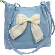 Oversized Bow Accent Faux Suede Shoulder Bag with Braided Straps icon