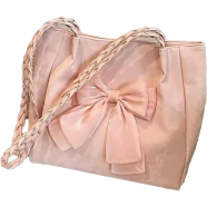 Oversized Bow Accent Faux Suede Shoulder Bag with Braided Straps icon