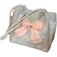 Oversized Bow Accent Faux Suede Shoulder Bag with Braided Straps icon