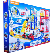 PAW Electric rail parking lot with car ,dogs , Children's play set parking playground with a road and a slide patrol train 6 Heroes