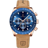 POEDAGAR 609 Leather Chronograph Luminous Watch for Men - Blue image