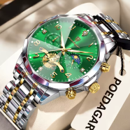 Poedagar 939 Men’s Quartz Chronograph Watch | Gold Green image