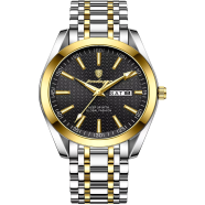 POEDAGAR 962 Stainless Steel Date Week Men's Quartz Watch - Toton Black Color image