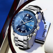 POEDAGAR 988 Luxury Chronograph Men’s Watch - Silver/ Blue image