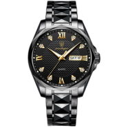 POEDAGAR Luxury Luminous Date Week Men's Stainless Steel Quartz Watch image