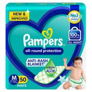Pampers All Round Protection Pants Medium Size Baby Diapers (MD / 7-12 kg), 50 Count, Anti Rash Diapers, Lotion with Aloevera image