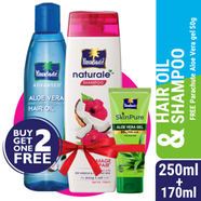 Parachute Hair Oil Advansed Aloe Vera Enriched Coconut 250ml Plus Parachute Naturale Shampoo Damage Repair 170ml (Free SkinPure Aloe Vera Gel 50g) image