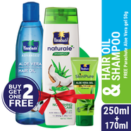 Parachute Hair Oil Advansed Aloe Vera Enriched Coconut 250ml Plus Parachute Naturale Shampoo Nourishing Care 170ml (Free SkinPure Aloe Vera Gel 50g) image