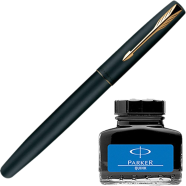 Parker Frontier Matte Black Fountain Pen Plus Quink Ink Bottle image