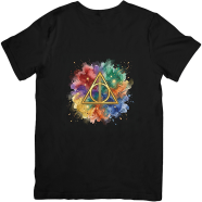 Pathok Point Harry Potter Deathly Hallows Watercolor Symbol Black T-Shirt image