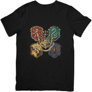 Pathok Point Harry Potter Hogwarts Houses Vintage Crest Black T-Shirt image