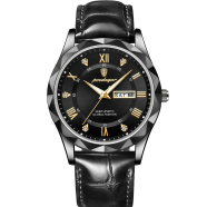 Poedagar 615 Silver Dial Black Leather Brown Gents Analog Wrist Watch image