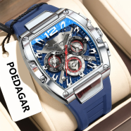 Poedagar Luxury Sport Multifunctional Waterproof Silicone Strap Men Chronograph Quartz Watch image