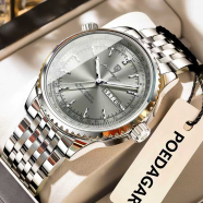 Poedagar Mens Waterproof Luminous Stainless Steel Strap Alloy Case Automatic Movement Mechanical Watch image