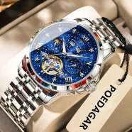 Poedagar Mens Waterproof Luminous Stainless Steel Strap Alloy Case Automatic Movement Mechanical Watch image