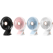 Portable Clip Fan with LED Light – USB Rechargeable 360 Degree Adjustable Mini Desk Fan image