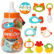 Premium Children's Teether Set Early Education Training Toy for Baby Hand Teether With Jhunjhuni - 9 pcs image