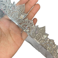 Premium Sequin And Beadwork Embroidered Lace Trim Per Yard image
