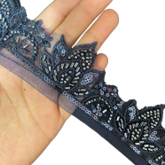 Premium Sequin And Beadwork Embroidered Lace Trim Per Yard image