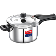 Prestige Triply Outer Lid Induction Compatible Pressure Cooker Silver Deep Lid Spillage Control Even Heat Distribution image