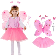 Princess Fairy Butterfly Pari Costume Dress for Kids Girls Barbie Angel Dress Pori jama- 1set image