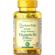 Puritan'S Pride Mega Potency Vitamin D3 250mcg 10,000 IIU 200 Softgels image