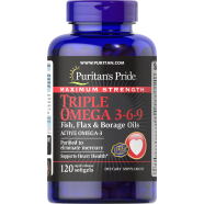 Puritan’s Pride Maximum Strength Triple Omega 3-6-9 Fish Flax and Borage Oils 120 Softgels image