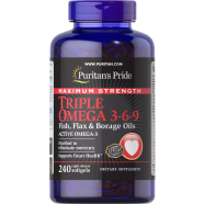 Puritan’s Pride Maximum Strength Triple Omega 3-6-9 Fish Flax and Borage Oils 240 Softgels image