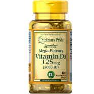 Puritan’s Pride Vitamin D3 125mcg 5000IU 100 Softgels image