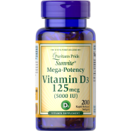 Puritan's Pride Vitamin D3 125mcg 5000 Iu 200 Softgels - 25077306855 image