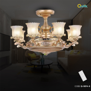 Qulik 48 Inch Modern Chandelier Retractable Invisible Blade Silent 3 Color Change LED Remote Ceiling Fan (Golden) image