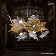 Qulik Golden and Clear Crystal Leaf Round Chandelier image