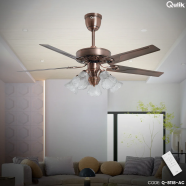 Qulik Luxoria UL 52 Inch Glass Flower Lampshade Copper Motor Remote Control Under-light Ceiling Fan image