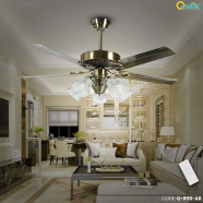 Qulik Luxoria UL 52 Inch Glass Flower Lampshade Copper Motor Remote Control Under-light Ceiling Fan Fan image