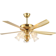 Qulik Luxoria UL 52 Inch Glass Flower Lampshade Copper Motor Remote Control Under-light Ceiling Fan image