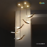 Qulik Modern Chandelier Hanging Acrylic Cable 5 Head LED Ceiling Light image