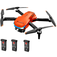 RG107 Pro RC Drone With 3 Side Obstacle Avoidance Device | UAV With HD 4K Dual Camera, Optical Flow Positioning, ESC Quadcopter | Mini Double Battery, Lens Included (drone_4k_dualcam_rg107_orange) Orange image