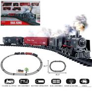 Rail King Train set Toy for kids Battery operated with Smoke Light Sound Locomotive Engine Cargo Car and Tracks image