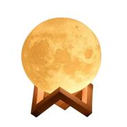 Rechargeable 3D Moon Lamp with Wooden Stand - 16-Color RGB Night Light with Touch and Remote Control image