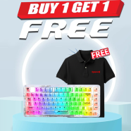 Redragon K649 Elf PRO Tri Mode Transparent White Mechanical Keyboard (Buy 1 Get 1 Redragon T-Shirt Black FREE) image