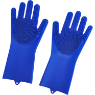 Reusable Multipurpose Magic Silicon Dishwashing And Cleaning Gloves - Blue image