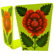 Rickshaw Art Hand Painted Tin Bookend - Green (Red Flower Printed) image