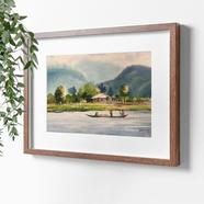 River and Hill Watercolor Painting - (18x15)inches image