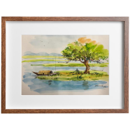 Mahmudur Rahman Rial Riverscape Watercolor - (16x13) Inches
