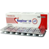 Ropitor 10 mg Tablet 14's Strip icon