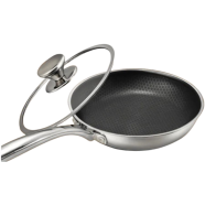 SKB Cookware Frying Pan 26 cm Honeycomb Print Stainless Steel Nonstick Frying Pan with Glass Lid image