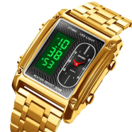 SKMEI 1868 Watch For Men Casual Luminous 3 Time Stopwatch Date Waterproof LED Stainless Steel Strap Fashion Digital Watch image