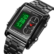 SKMEI 1868 Watch For Men Casual Luminous 3 Time Stopwatch Date Waterproof LED Stainless Steel Strap Fashion Digital Watch image