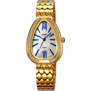 SKMEI 2331 Fashion Retro Classic Snake Shape Dial Rhinestone Surrounded Stainless Steel Watch - Golden and Silver image