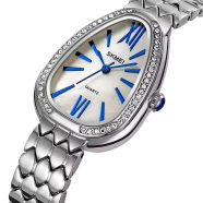 SKMEI 2331 Fashion Retro Classic Snake Shape Dial Rhinestone Surrounded Stainless Steel Watch - Golden and Silver image